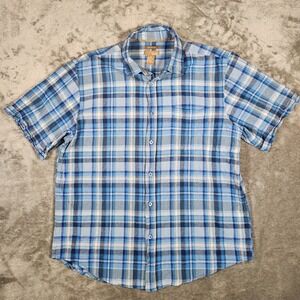 Bruno Shirt Men's XL Blue‎ Plaid Washable Linen Short Sleeve